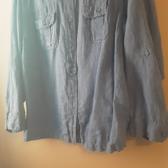 Jones New York Blue 100% Linen Button Up Collared Shirt - Picture 4 of 10